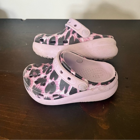 Crocs Crush Clog Purple Chunky Platform Shoes 11C Youth Animal Cheetah - Picture 3 of 5